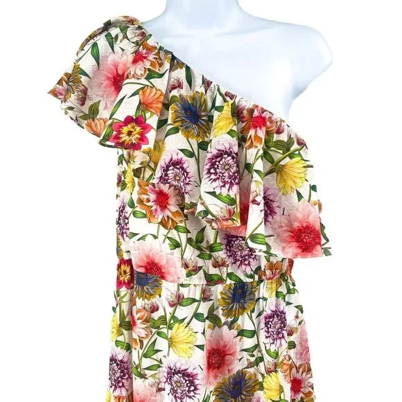 NEW Borgo De Nor Petra One Shoulder Ruffle Midi Dress Tiered Floral Print - Picture 7 of 16